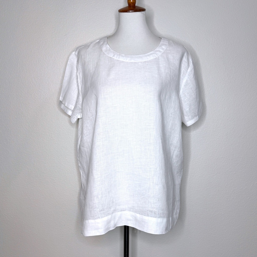 VIKOLINO 100% European Linen Short Sleeve Top XL White Lagenlook Minimalist